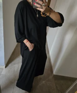 Maxi Conjunto Luz - Abarca 120 busto cede hasta 140 busto - Palazzo hasta 62 Jeans, Negro