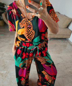 Maxi Conjunto Diseño Tigre, modal con spandex elastizado sublimado, maxi remera y maxi palazzo.