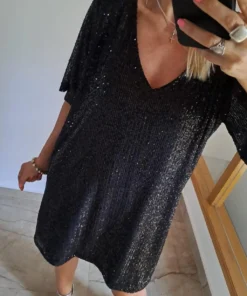 Vestido Diseño New York, un vestido 4 formas de usarlo, Palliette Elastizado con forrería, escote reversible.