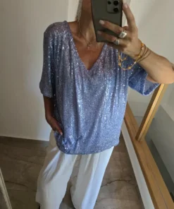 Maxi Remera Diseño Palliette elastizado con forreria escote reversible.