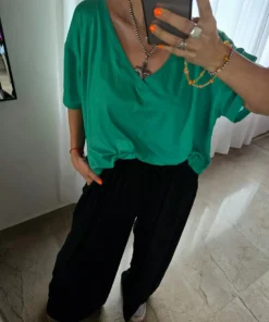 Palazzo Mía, algodón con spandex, con bolsillos y elástico en cintura