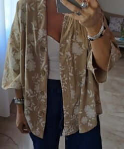 Camisa Kimono Ruth - tela cey lisa y con relieve flores - Imagen 8