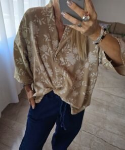 Camisa Kimono Ruth - tela cey lisa y con relieve flores - Imagen 7