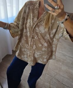 Camisa Kimono Ruth - tela cey lisa y con relieve flores - Imagen 6