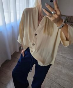 Camisa Kimono Ruth - tela cey lisa y con relieve flores - Imagen 5