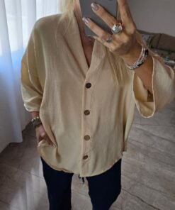 Camisa Kimono Ruth - tela cey lisa y con relieve flores - Imagen 4